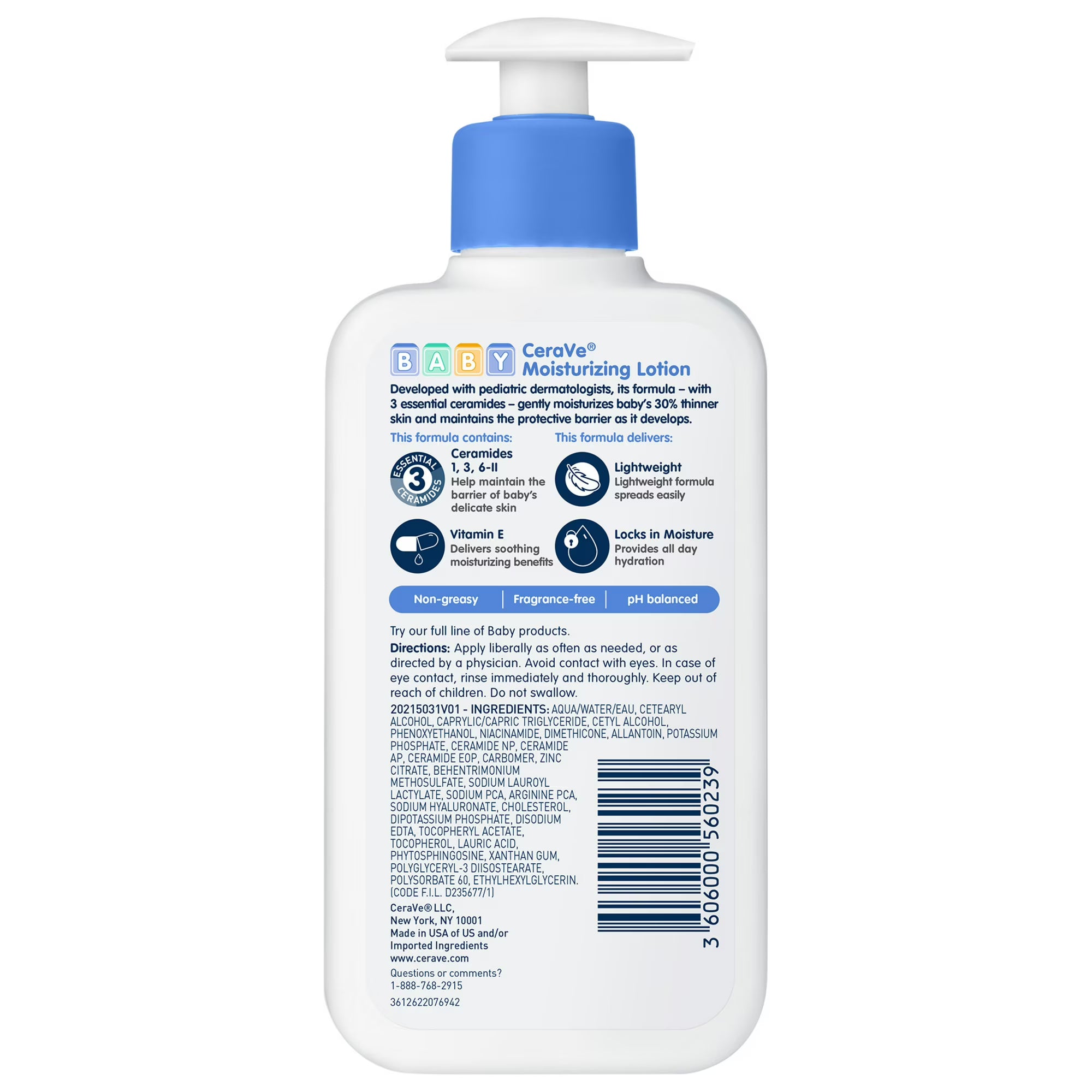 CeraVe Humectante para Bebé Ligero Rostro y Cuerpo para Piel Sensible y Piel Propensa Al Eccema 237ml