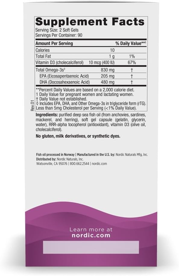 Nordic Naturals DHA prenatal- 830 mg de omega-3 + 400 UI de vitamina D3, 180 capsulas