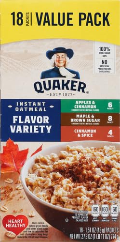 Quaker Avena Instantánea, Paquete de Variedad Valorada, Cereal para el Desayuno, 18 paquetes