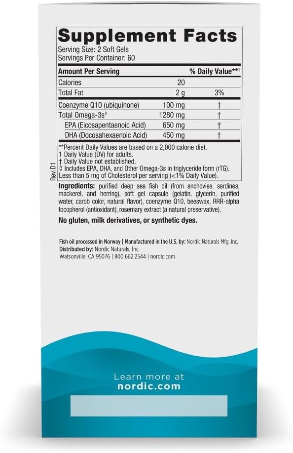 Nordic Naturals Ultimate  1280 mg Omega-3 + 100 mg CoQ10 120 cápsulas blandas