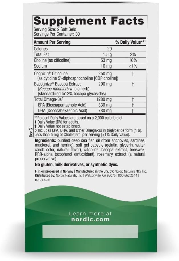 Nordic Naturals Omega Focus 1280 mg de Omega-3 , 60 capsulas sabor a limon