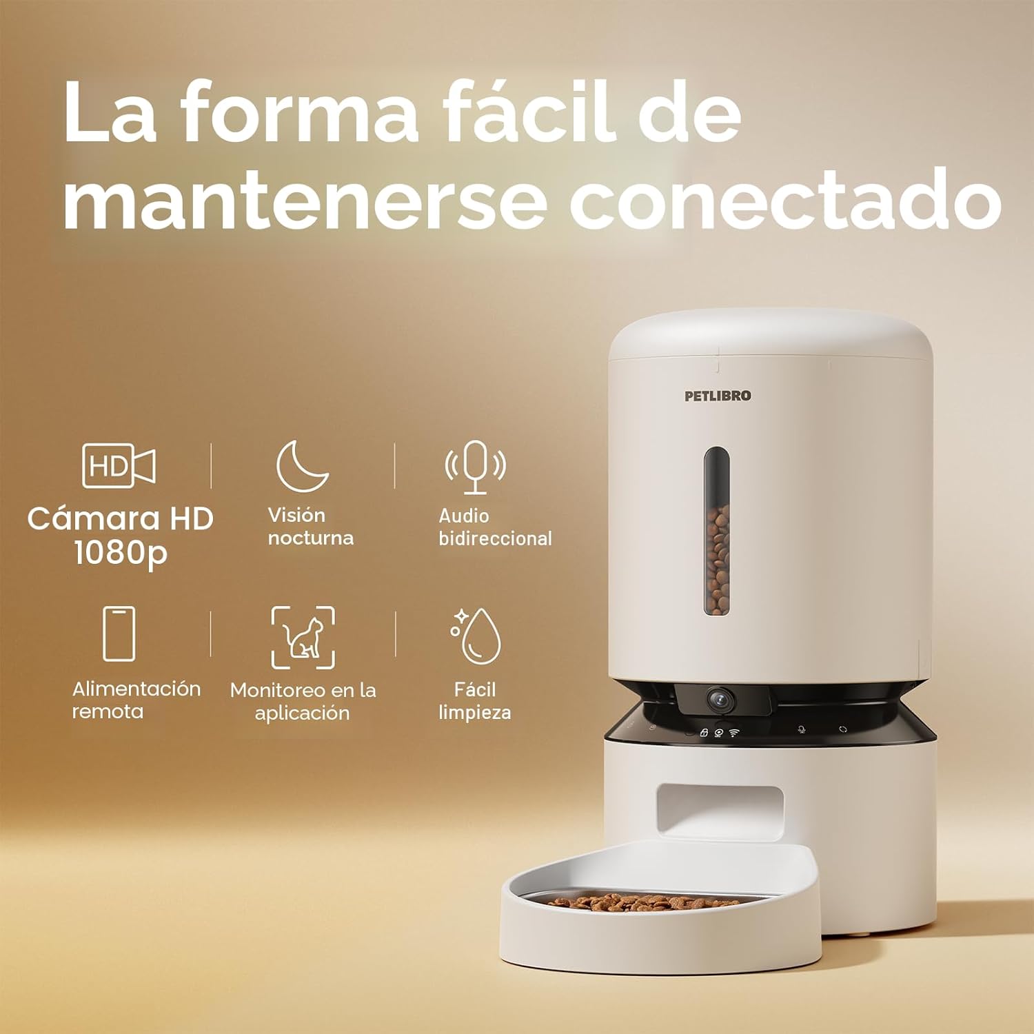PETLIBRO Comedero automático para gatos con cámara, video HD 1080P con visión nocturna, alimentador WiFi 5G para mascotas con audio de 2 vías, sensor de bajo contenido de alimentos y bloqueo, alertas