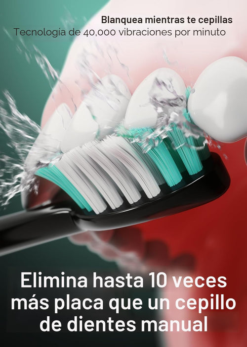 Cepillo de dientes AquaSonic Black Series, ultrablanqueador, 8 cabezales de cepillo DuPont y funda de viaje incluidos, motor ultrasónico de 40.000 VPM y carga inalámbrica, 4 modos con temporizador inteligente, cepillo de dientes eléctrico moderno
