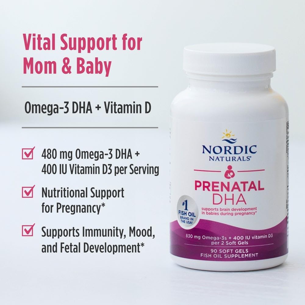 Nordic Naturals DHA prenatal- 830 mg de omega-3 + 400 UI de vitamina D3, 180 capsulas