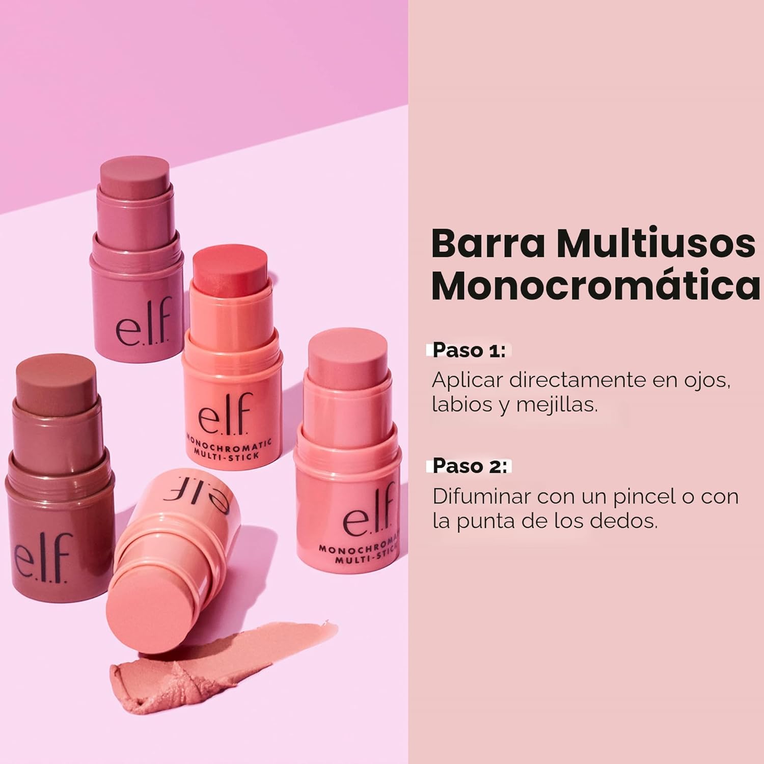 e.l.f. Multibarra monocromática, color lujosamente cremoso y mezclable, para ojos, labios y mejillas, 0.17oz