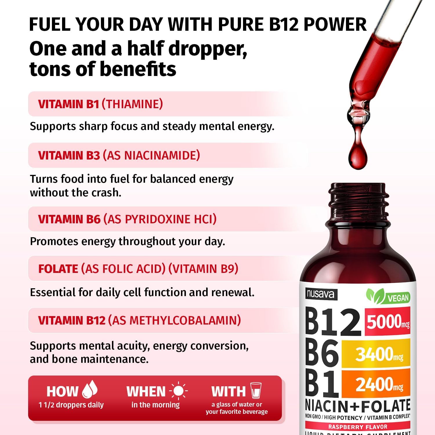Paquete de 2 gotas líquidas de vitamina B12 y B6, complejo de vitamina B sublingual B12 - Vitamina B 12 de 5000 mcg - B12 metilcobalamina- 60ml cada frasco