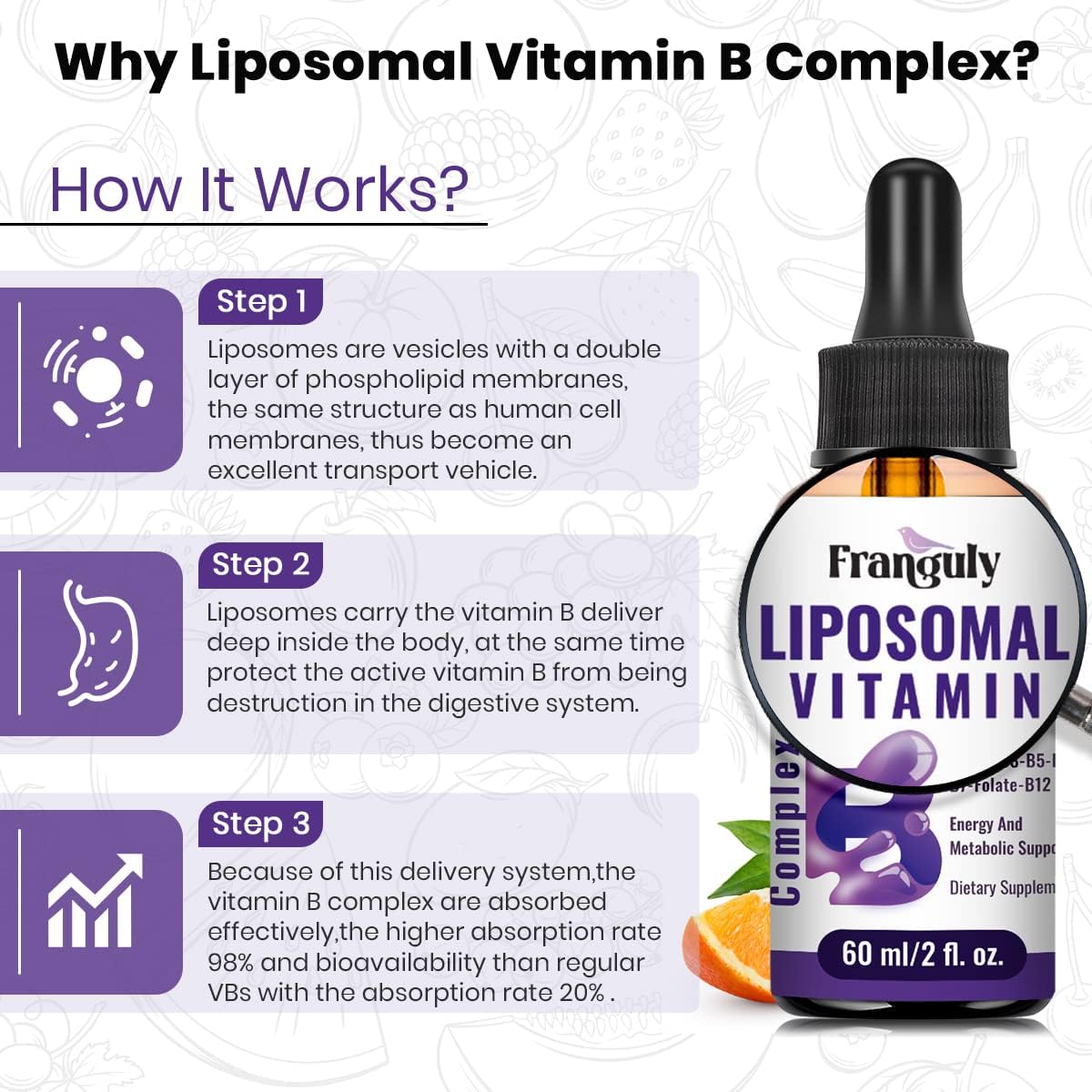 Franguly - vitamina B liposomal líquido sublingual complejo B, 60ml