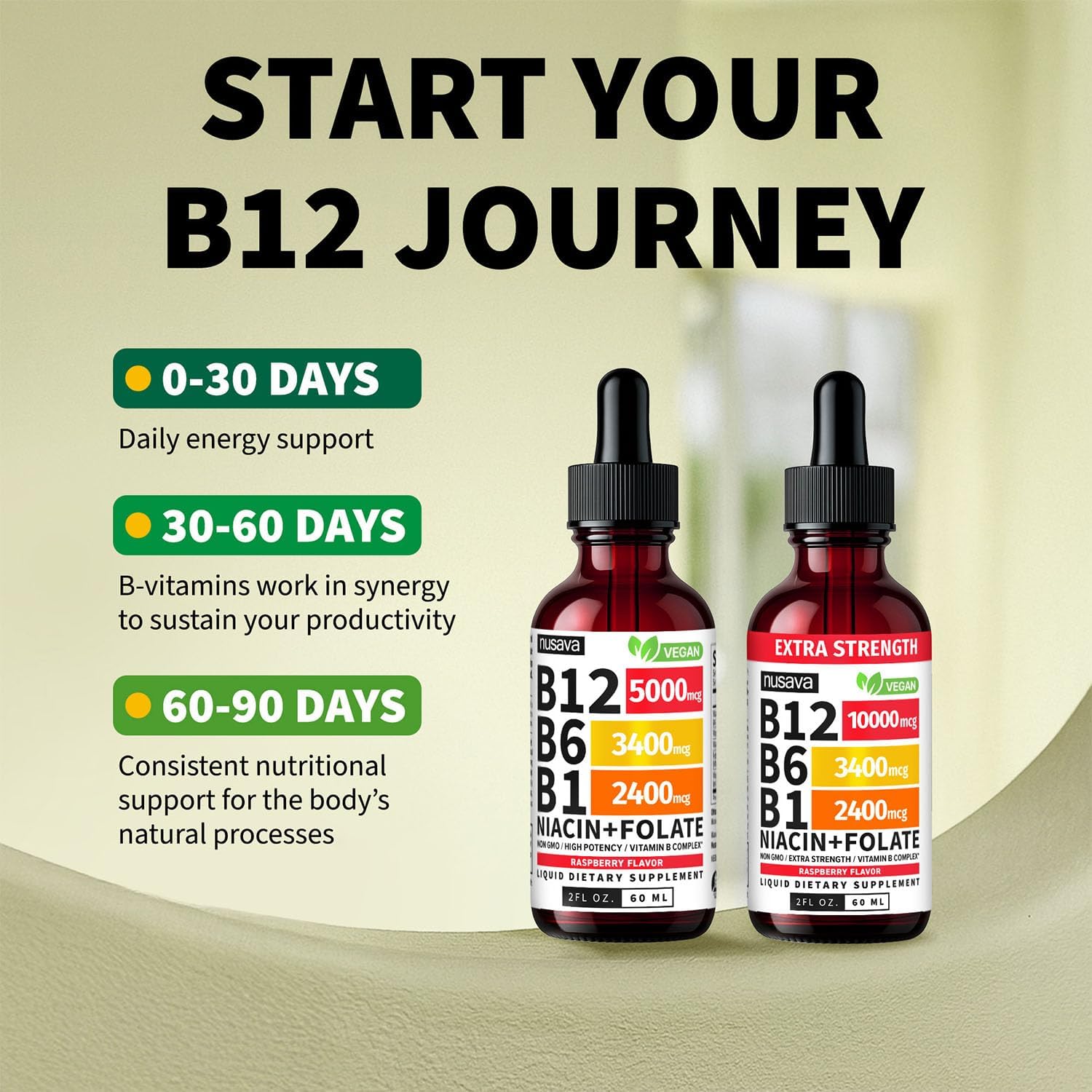 Paquete de 2 gotas líquidas de vitamina B12 y B6, complejo de vitamina B sublingual B12 - Vitamina B 12 de 5000 mcg - B12 metilcobalamina- 60ml cada frasco