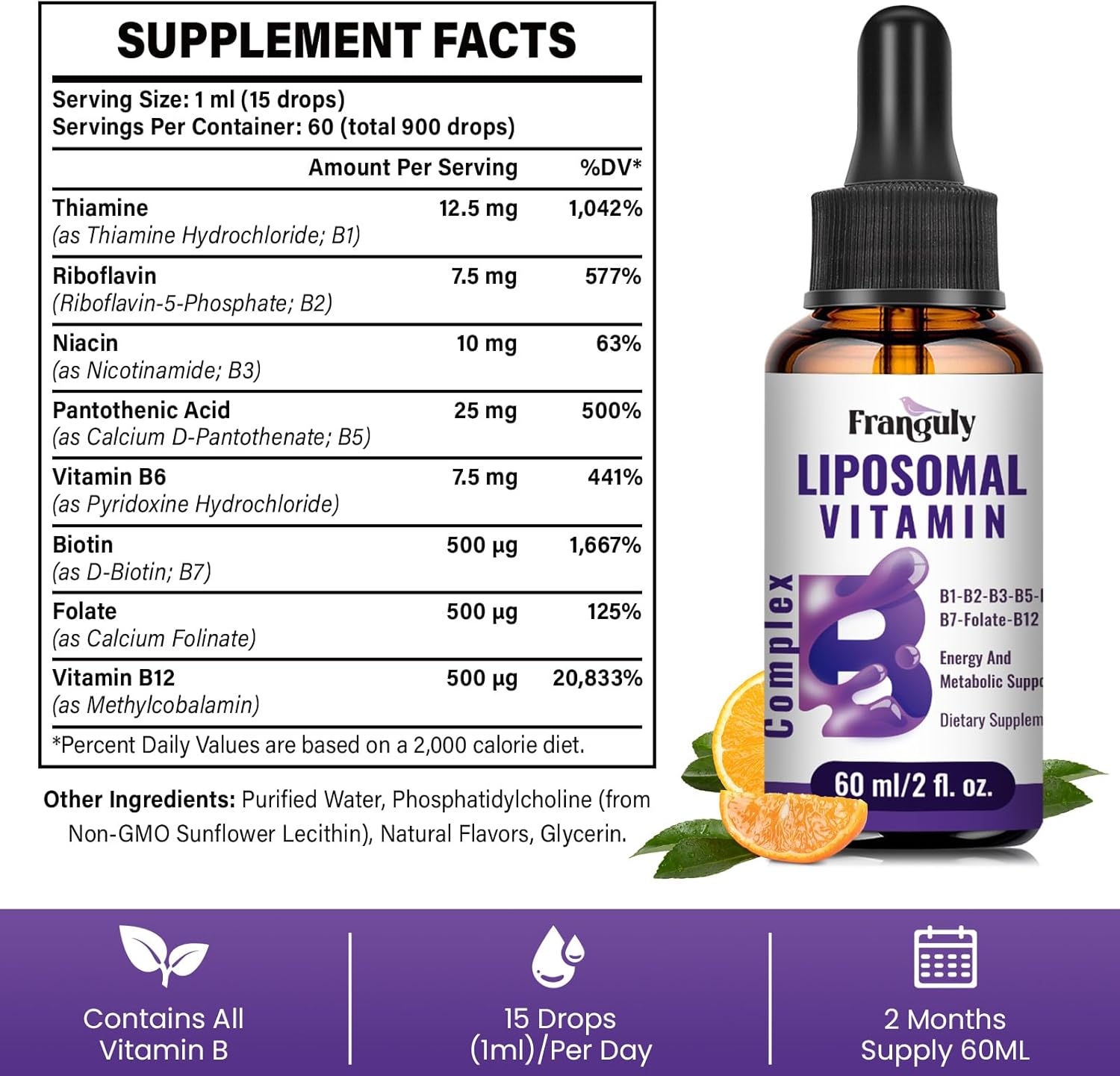 Franguly - vitamina B liposomal líquido sublingual complejo B, 60ml
