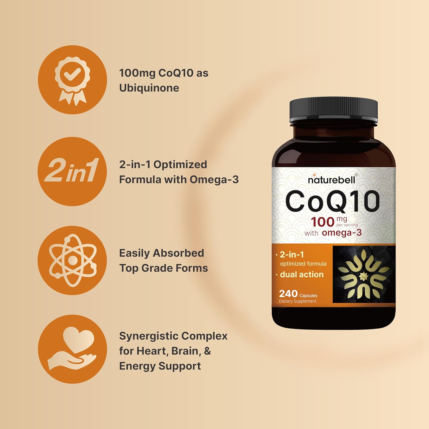 Naturebell - CoQ10 100mg con Omega-3, 240 capsulas