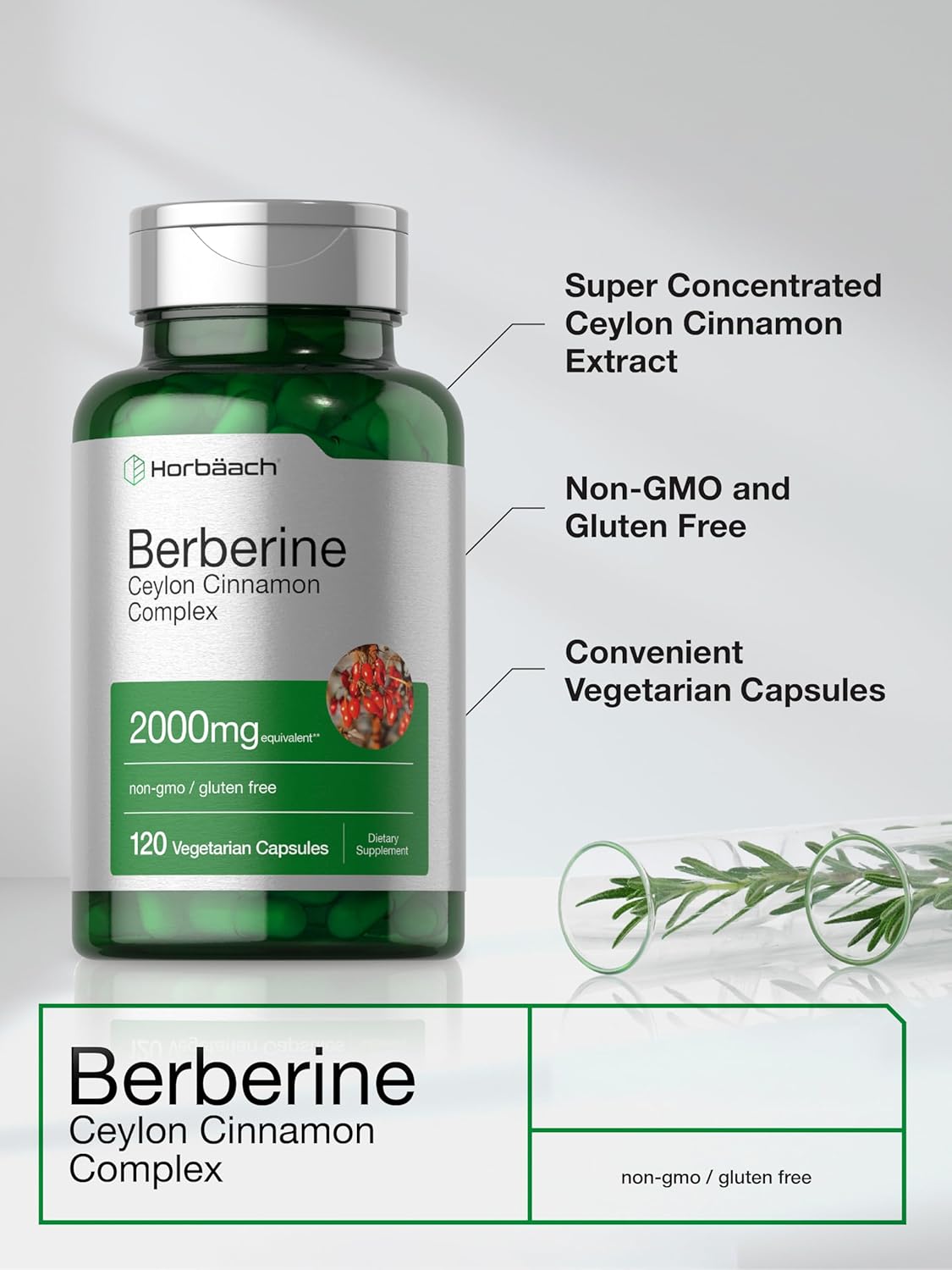 Horbaach - Berberine 2000mg, 120 capsulas