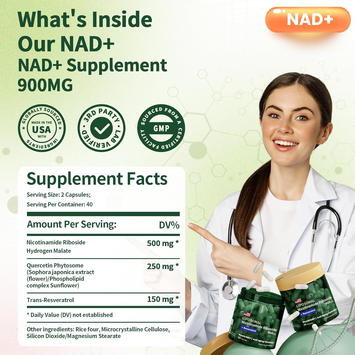 Reus Research - Liposomal Nicotinamide Riboside + resveratrol 900mg, 80 capsulas