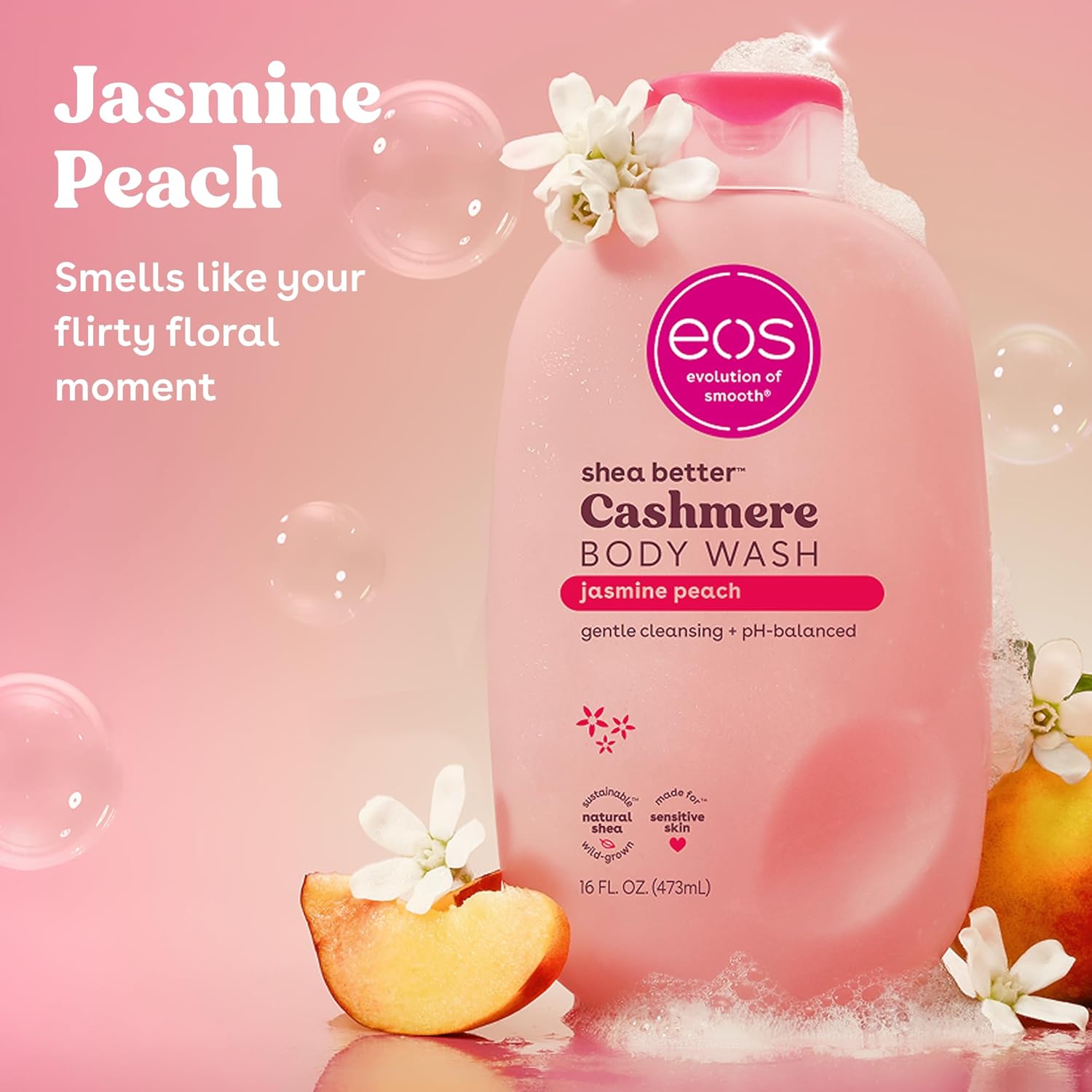 Eos Gel de baño de cachemira – Jasmine Peach, gel hidratante para el cuerpo,473ml