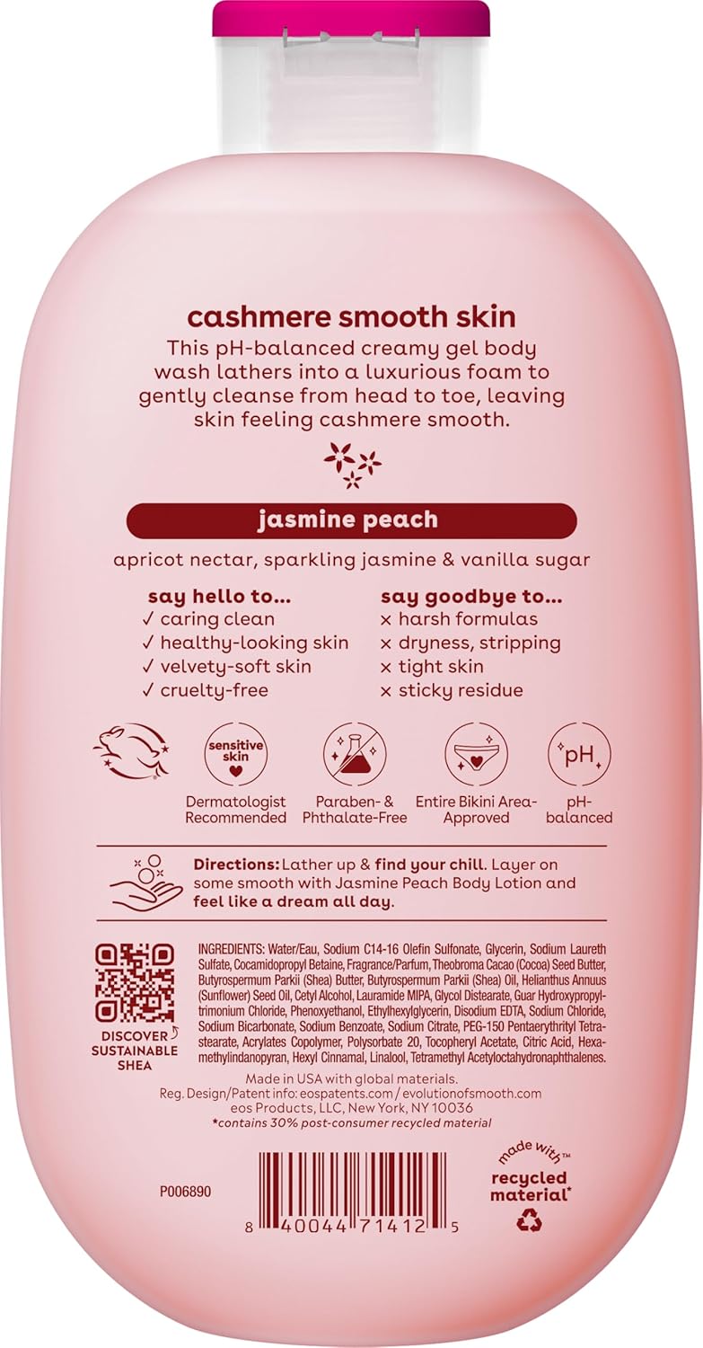 Eos Gel de baño de cachemira – Jasmine Peach, gel hidratante para el cuerpo,473ml