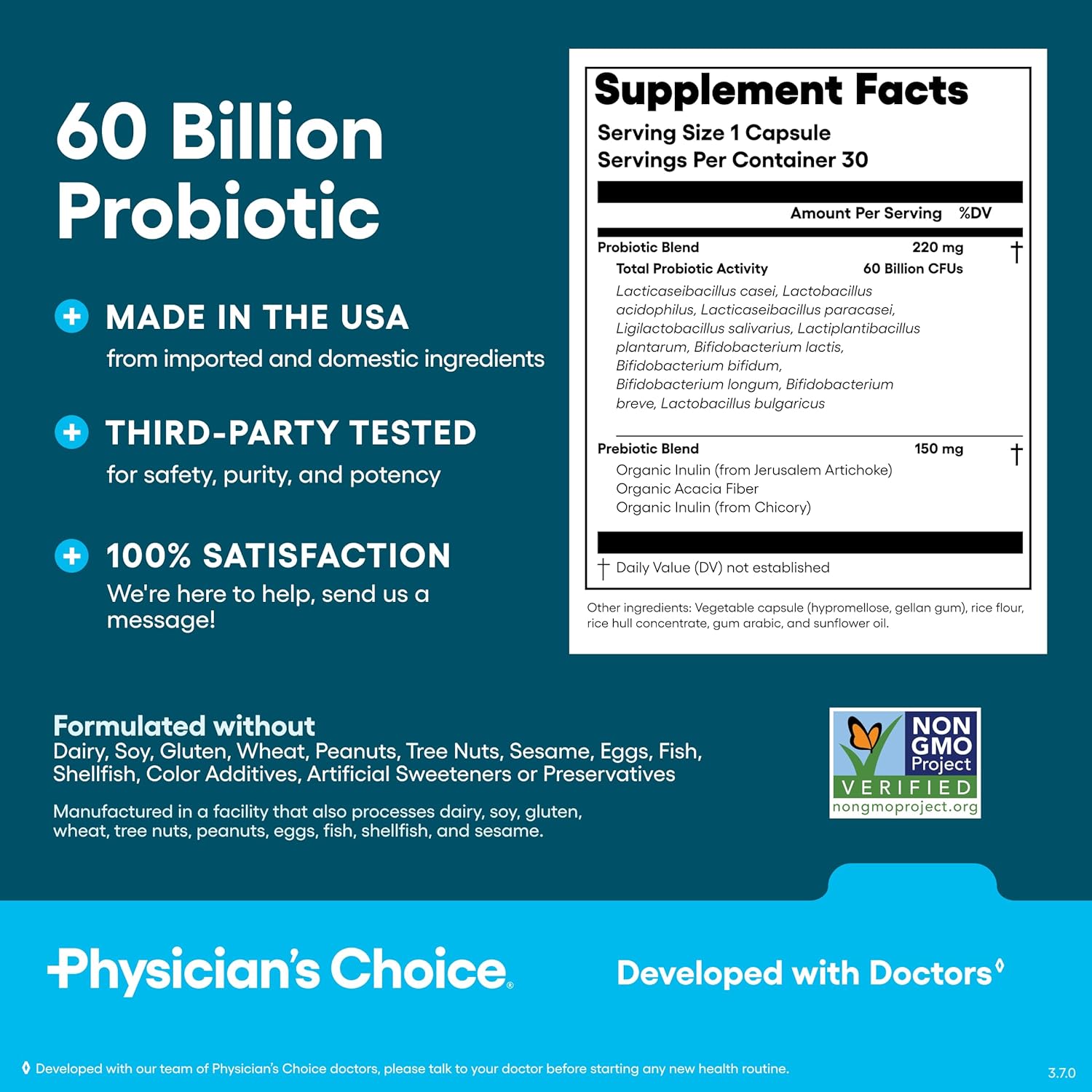 Physician's Choice Probióticos 60 mil millones de UFC , 30 capsulas