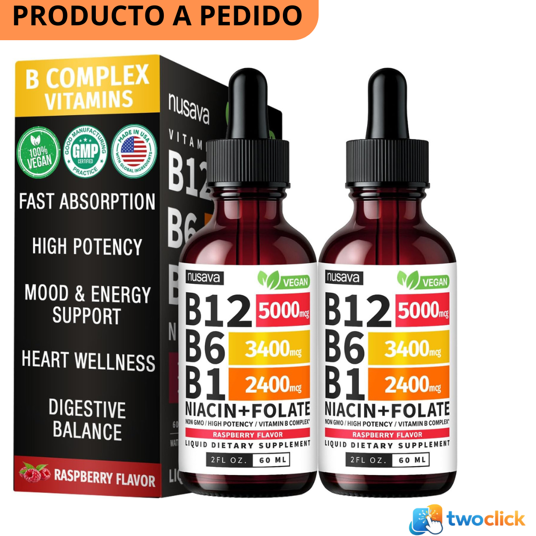 Paquete de 2 gotas líquidas de vitamina B12 y B6, complejo de vitamina B sublingual B12 - Vitamina B 12 de 5000 mcg - B12 metilcobalamina- 60ml cada frasco